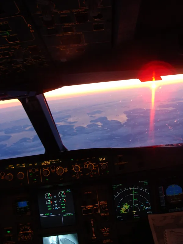 Sunrise over Greenland during the flight Calgary - Amsterdam.